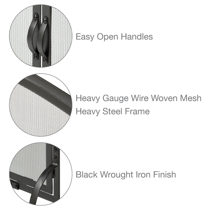 UniFlame Single Panel Black Wrought Iron Screen with Doors