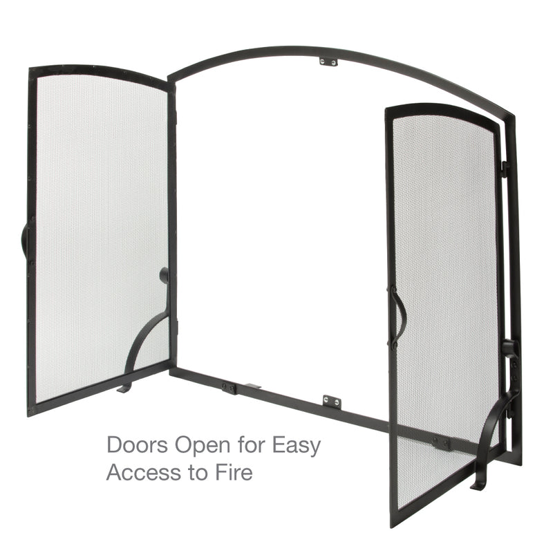 UniFlame Single Panel Black Wrought Iron Screen with Doors