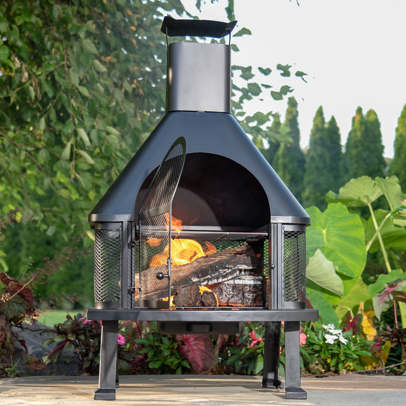 Firehouse with Chimney 45 in., Wood-Burning, Black, Wood Grate & Cooking Grate - Endless Summer