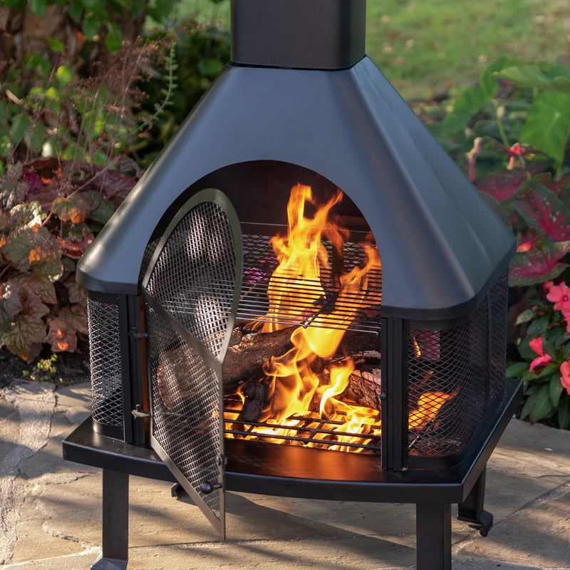 Firehouse with Chimney 45 in., Wood-Burning, Black, Wood Grate & Cooking Grate - Endless Summer