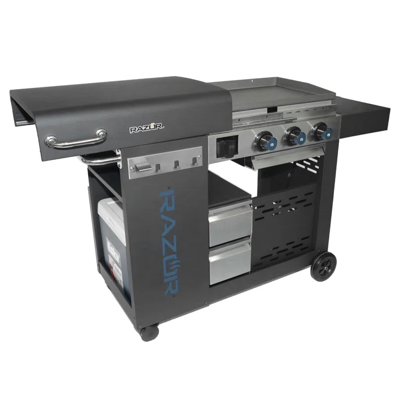 Razor 25 in. 3-Burner Portable Propane Gas Griddle and Outdoor Kitchen with Lid in Black