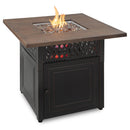 Endless Summer 38 in. DualHeat "The Donovan" Square Steel & Concrete Resin LP Gas Fire Pit with Hand Painted Wood Grain Mantel