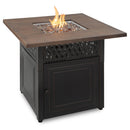 Endless Summer 38 in. DualHeat "The Donovan" Square Steel & Concrete Resin LP Gas Fire Pit with Hand Painted Wood Grain Mantel