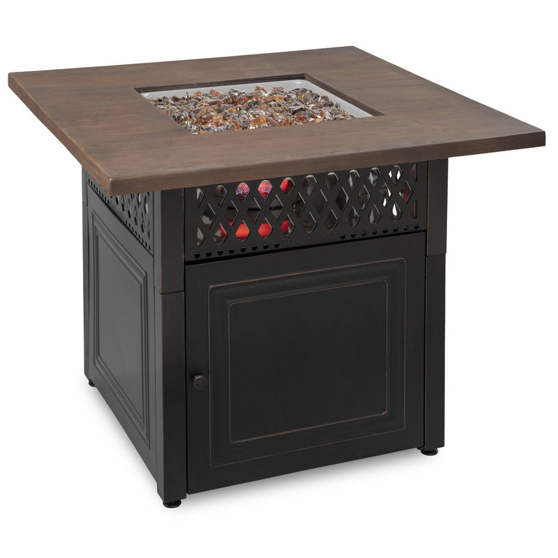 Endless Summer 38 in. DualHeat "The Donovan" Square Steel & Concrete Resin LP Gas Fire Pit with Hand Painted Wood Grain Mantel