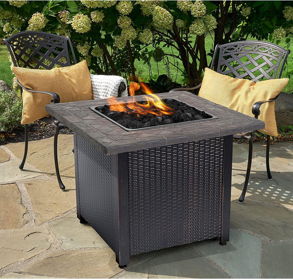 30-Inch Square Propane Gas Fire Pit Table with Mosaic Resin Tile Mante, image size:1200x1145