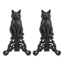 Black Cast Iron Cat Andirons with Reflective Glass Eyes | UniFlame
