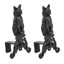 Black Cast Iron Cat Andirons with Reflective Glass Eyes | UniFlame