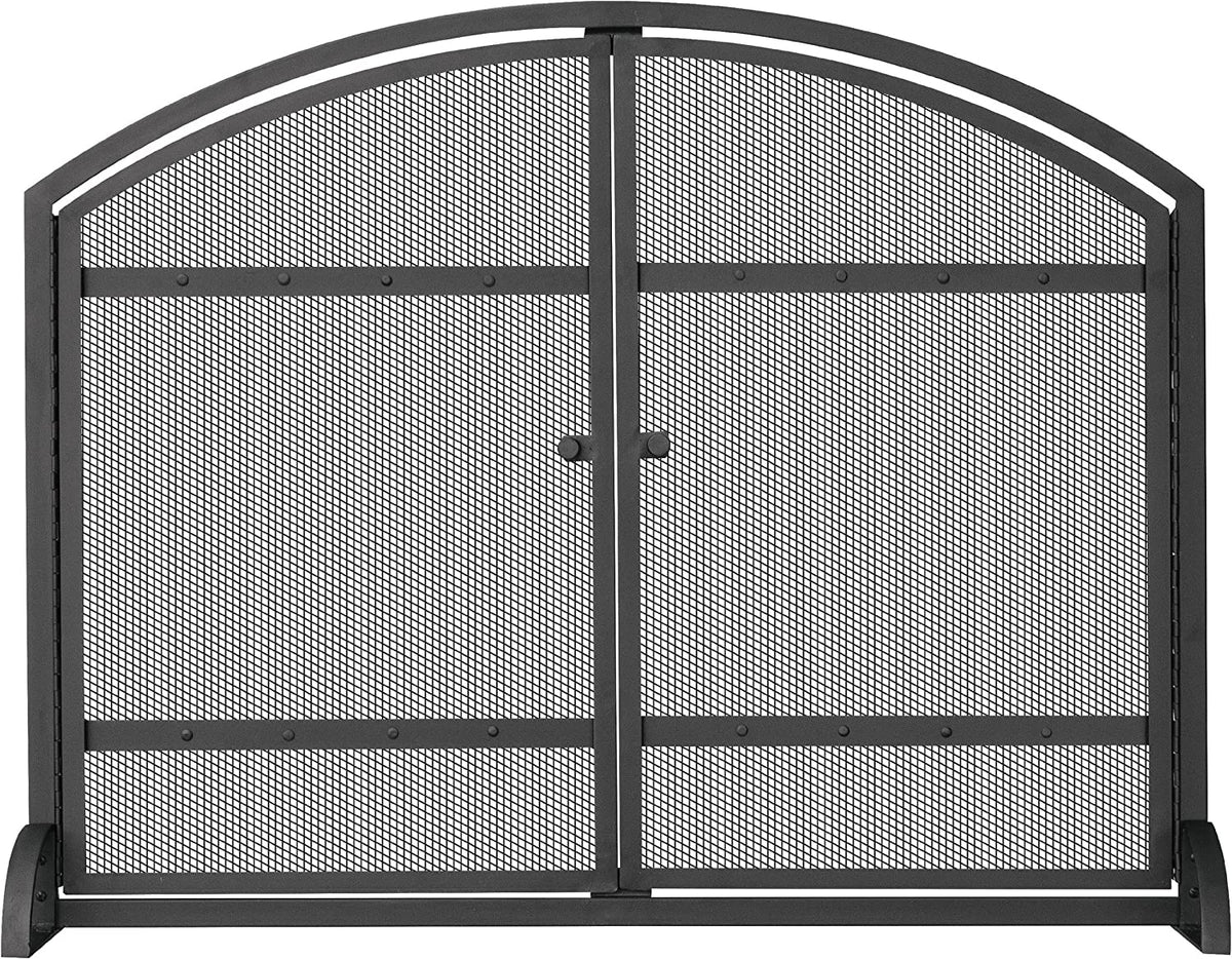 Single Panel Black Wrought Iron Arch Top Screen with Doors | UniFlame