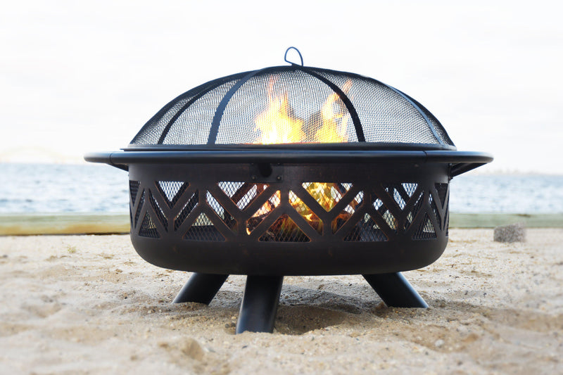 Endless Summer 30 in. Oil Rubbed Bronze Wood Burning Outdoor Fire Pit with Geometric Design