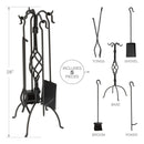 5-Piece Black Wrought Iron Fireplace Tools Set with Center Weave and Crook Handles | UniFlame