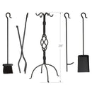 5-Piece Black Wrought Iron Fireplace Tools Set with Center Weave and Crook Handles | UniFlame
