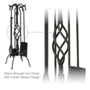 5-Piece Black Wrought Iron Fireplace Tools Set with Center Weave and Crook Handles | UniFlame