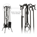 5-Piece Black Wrought Iron Fireplace Tools Set with Center Weave and Crook Handles | UniFlame