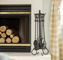 5-Piece Black Wrought Iron Fireplace Tools Set with Heavy Crook Handles | UniFlame