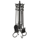 5-Piece Black Wrought Iron Fireplace Tools Set with Heavy Crook Handles | UniFlame