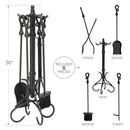 5-Piece Black Wrought Iron Fireplace Tools Set with Heavy Crook Handles | UniFlame