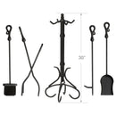 5-Piece Black Wrought Iron Fireplace Tools Set with Heavy Crook Handles | UniFlame