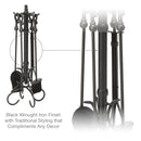 5-Piece Black Wrought Iron Fireplace Tools Set with Heavy Crook Handles | UniFlame