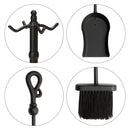 5-Piece Black Wrought Iron Fireplace Tools Set with Heavy Crook Handles | UniFlame