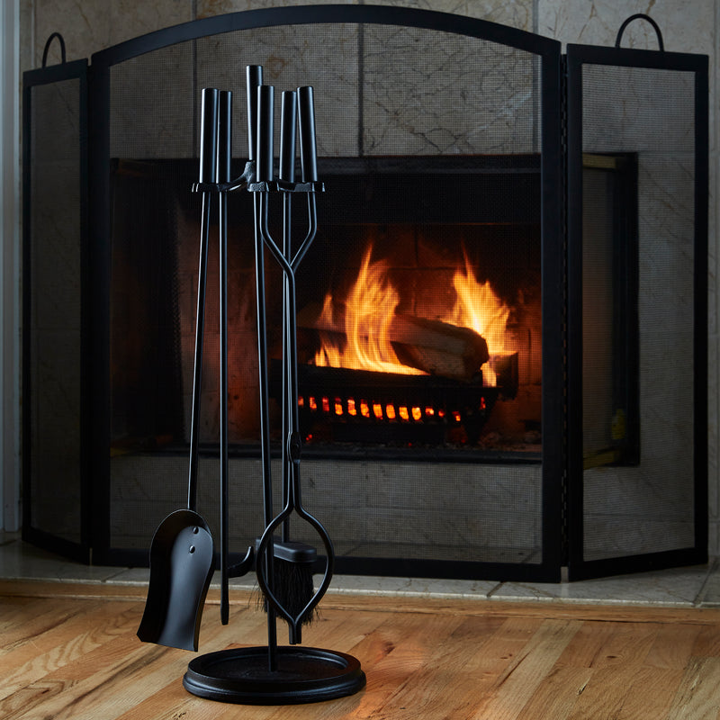 UniFlame 5 Piece Black Finish Fireset with Cylinder Handles
