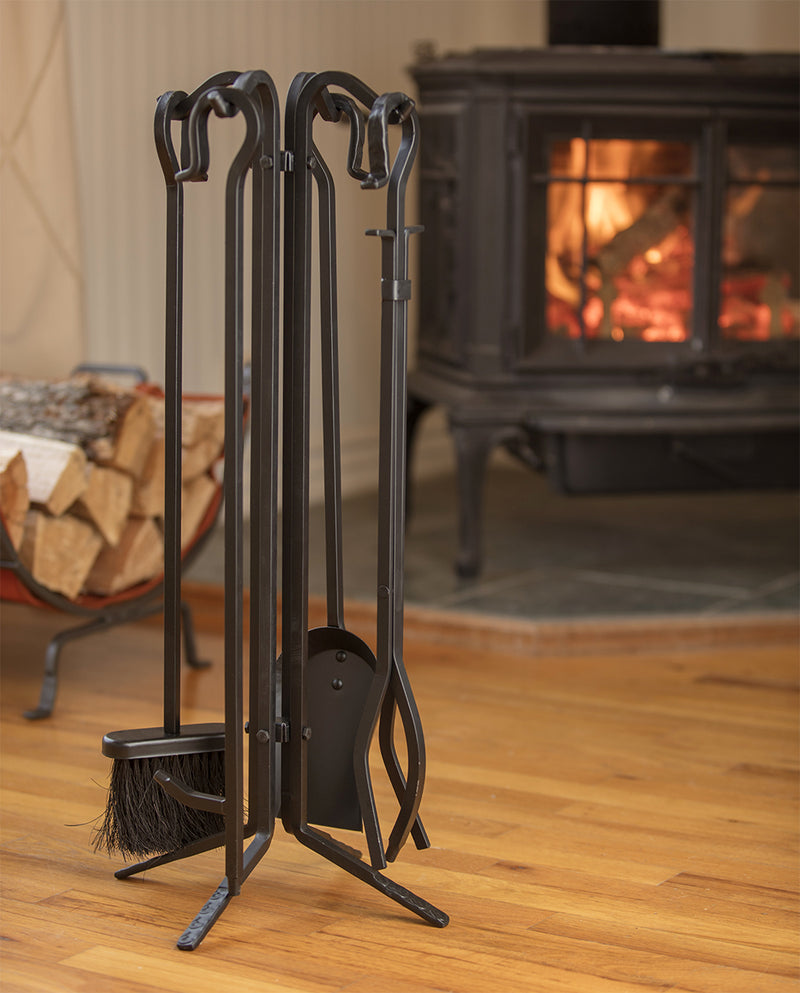 UniFlame 5-Piece Black Wrought Iron Fireset with Crook Handles