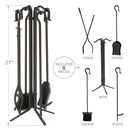 5-Piece Black Wrought Iron Fireplace Tools Set with Crook Handles | UniFlame