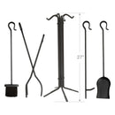 5-Piece Black Wrought Iron Fireplace Tools Set with Crook Handles | UniFlame