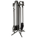 5-Piece Black Wrought Iron Fireplace Tools Set with Crook Handles | UniFlame