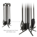 5-Piece Black Wrought Iron Fireplace Tools Set with Crook Handles | UniFlame