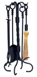5-Piece Black Wrought Iron Fireplace Tools Set with Ring/ Twist Handles | UniFlame
