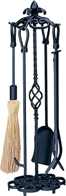 5-Piece Heavyweight Black Wrought Iron Fireplace Tools Set with Horseshoe Handles | UniFlame