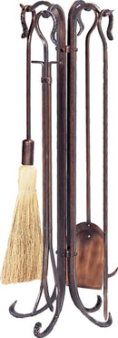 5-Piece Antique Copper Hammered Finish Fireplace Tools Set with Crook Handles | UniFlame