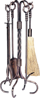 5-Piece Antique Copper Finish Fireplace Tools Set with Ring/Twist Handles | UniFlame