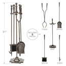 5-Piece Bronze Fireplace Tools Set with Ball Handles and Pedestal Base | UniFlame