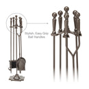 5-Piece Bronze Fireplace Tools Set with Ball Handles and Pedestal Base | UniFlame