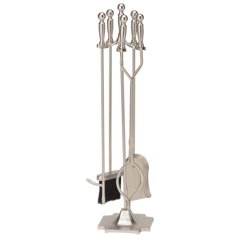 UniFlame 5 Piece Satin Pewter Finish Fireset with Ball Handles