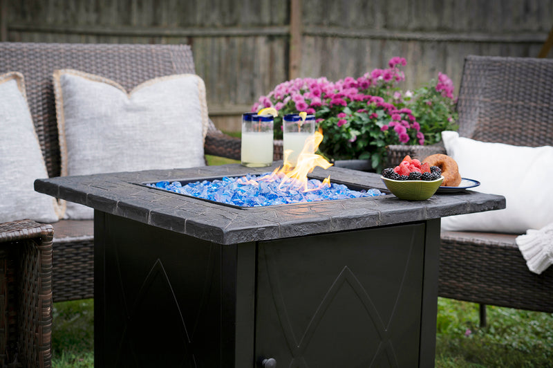 HOT Propane Gas Glass Rock Fire Pit Table 30-Inch Square