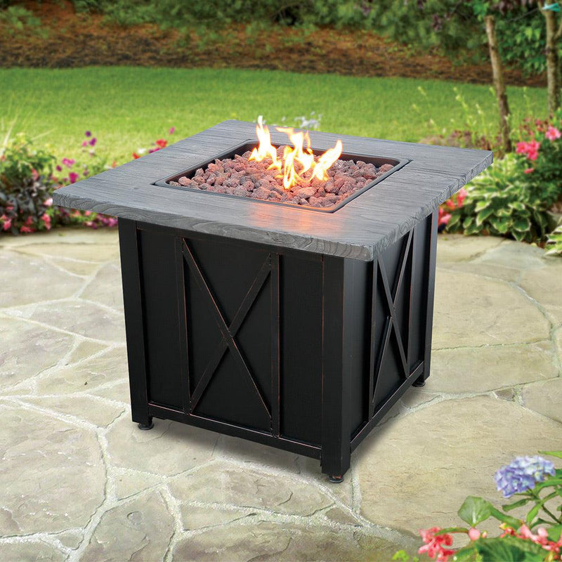 Endless Summer 30 in. LP Gas Outdoor Fire Pit with Weathered Wood Grain Printed Mantel