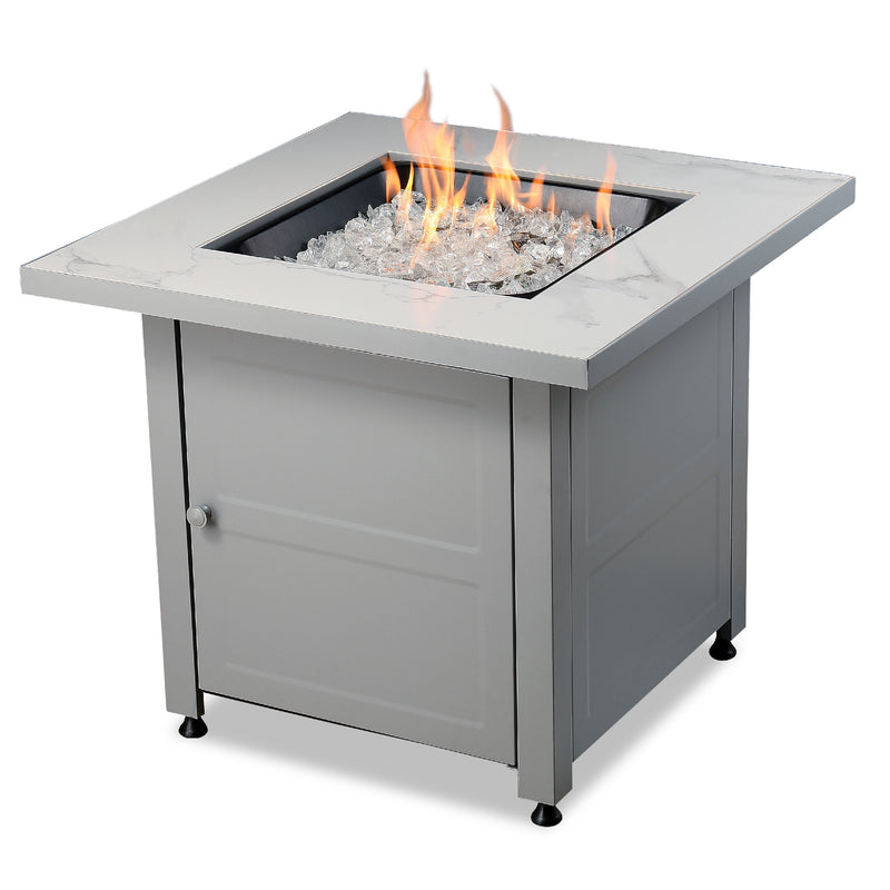 Endless Summer 30 In. Gas Firepit with Faux Marble Mantel and Stamped Steel Base