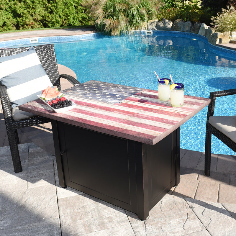 The Americana, Propane Gas Fire Pit 40 in., American Flag Mantel - Endless Summer