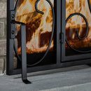 Single Panel Black Wrought Iron Ornate Screen with Doors | UniFlame