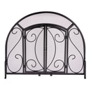 Single Panel Black Wrought Iron Ornate Screen with Doors | UniFlame