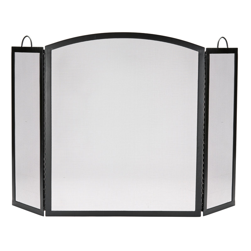 UniFlame Large 3 Fold Black Wrought Iron Screen with Arch Top