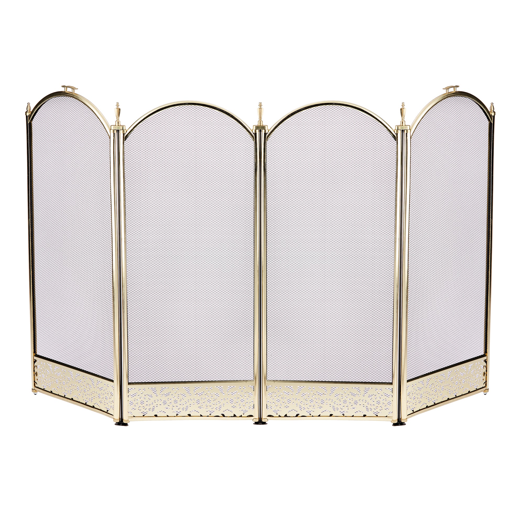 4-Panel Polished Brass Finish Screen with Decorative Filigree | UniFla
