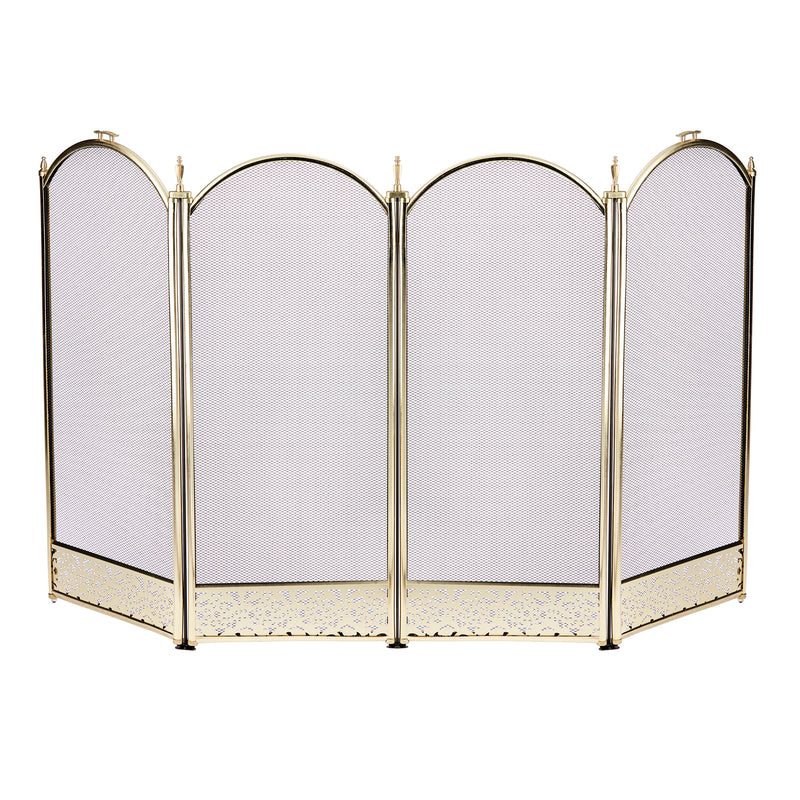 UniFlame 4 Panel Polished Brass Finish Screen with Decorative Filigree