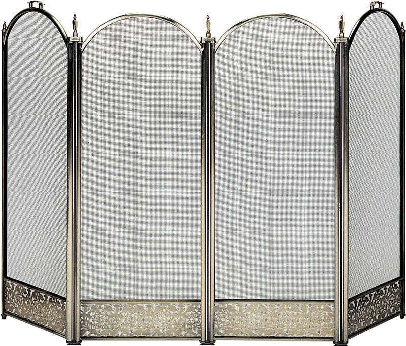 UniFlame 4 Panel Antique Brass Finish Screen with Decorative Filigree