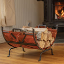 Black Wrought Iron Log Holder with Leather Carrier | UniFlame