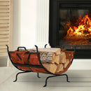 Black Wrought Iron Log Holder with Leather Carrier | UniFlame