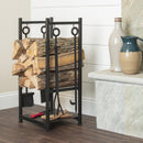 Black Wrought Iron Log Holder with Fire Tools with Ring Handles | UniFlame