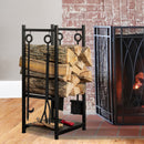 Black Wrought Iron Log Holder with Fire Tools with Ring Handles | UniFlame